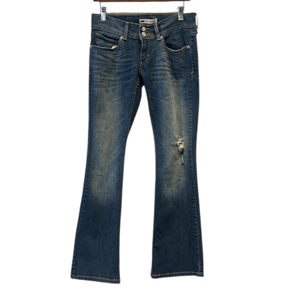 Levi’s 524 Too Superlow Distressd Flare Medium Wash Jeans Size 28 - Picture 1 of 15